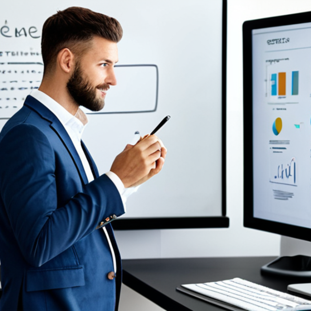 **
A professional digital marketing expert in a modern office setting, fully clothed in business casual attire, working on a content creation strategy. The scene includes a computer displaying visual content, possibly a video or infographic. The background features a whiteboard with notes about storytelling and audience engagement. Safe for work, appropriate content, perfect anatomy, natural proportions, professional, family-friendly.
**
