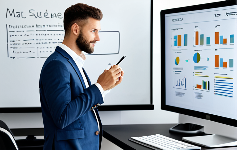 **
A professional digital marketing expert in a modern office setting, fully clothed in business casual attire, working on a content creation strategy. The scene includes a computer displaying visual content, possibly a video or infographic. The background features a whiteboard with notes about storytelling and audience engagement. Safe for work, appropriate content, perfect anatomy, natural proportions, professional, family-friendly.
**