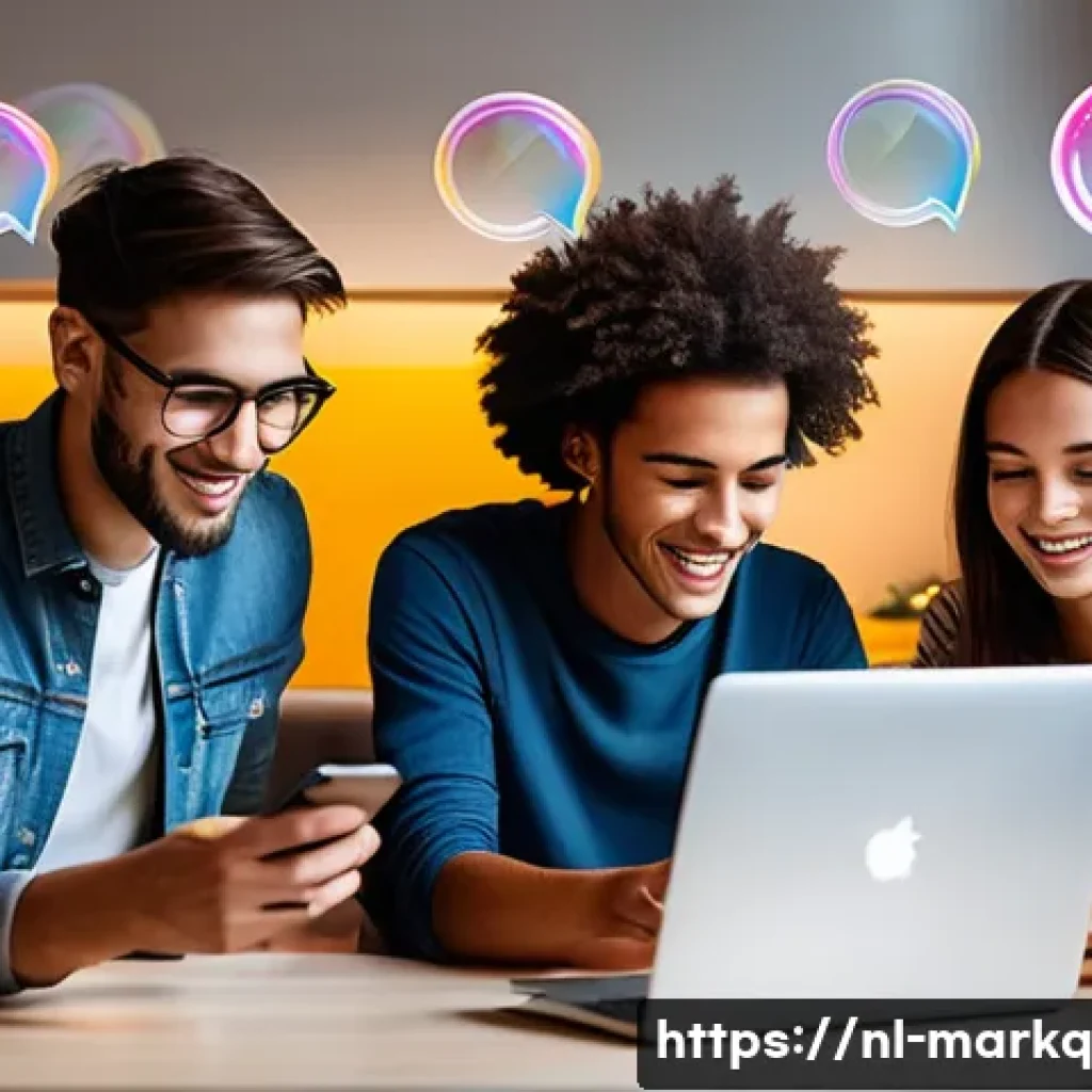 온라인 소비자 행동의 이해 - A modern Dutch e-commerce scene showing a diverse group of young adults shopping online using smartp...